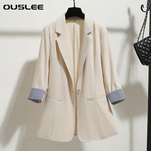 Ouslee Women Korean Style Office Lady Work-suit Slim Blazers Simple Minimalist Patchwork Business OL Large Size Trendy Femme