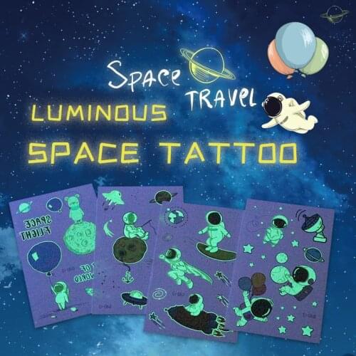 1 Sheet Luminous tattoo sticker for kids horse moon Airship pattern water transfer starry Space cartoon Tattoo Sticker RA049