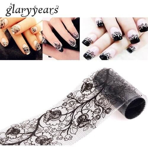 10 Designs 1 Piece Black Flower Lace Nail Transfer Sticker Beauty Women Polish Manicures Tool Nail Art Lace Transfer Decal 120cm