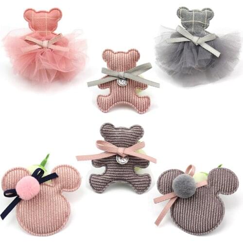 12Pcs Cartoon Swan Bear Mouse head handmade Appliques For Kids Hairpin headwear crafts gift Deco Ornament Garment Accessoires