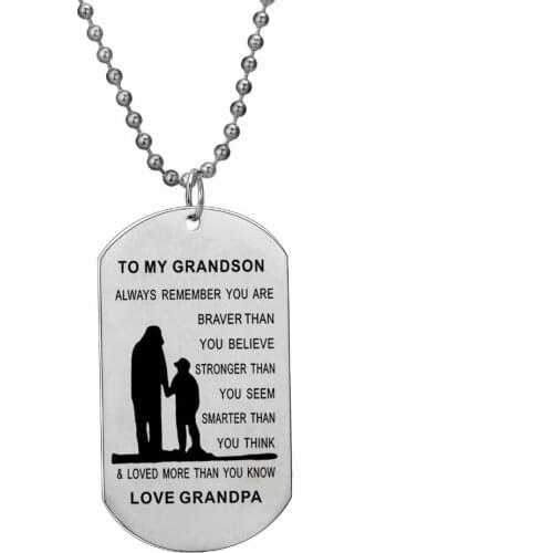 12PC/Lot Military Dog Tag Stainless Steel Pendant Grandfather Grandpa Love Grandson Necklace Inspirational Gifts Family Jewelry