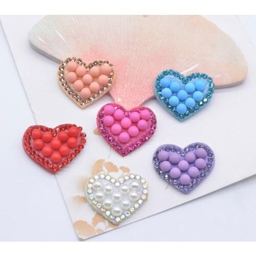 20Pcs 23*20mm Colorful Padded Scrapbooking for Clothing Heart Patches Rhinestone DIY Headwear Hair Clips Bow Decor Appliques