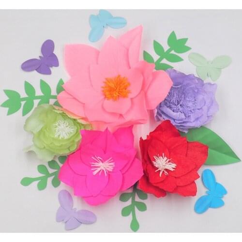 2018 Giant Crepe Paper Flowers 5PCS+Leaves 5PCS+Butterflies 5PCS For Wedding & Event Backdrop Baby Nursery Decor Baby Shower