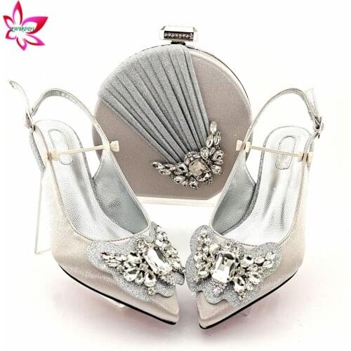 2021 Pretty Women Shoes and Bag to Match in Silver Color High Quality Sexy Ladies Sandals for Party