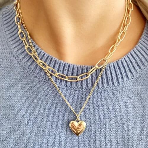2pcs Fashion Asymmetric Lock Necklace for Women Twist Gold Silver Color Chunky Thick Lock Choker Chain Necklaces Party Jewelry