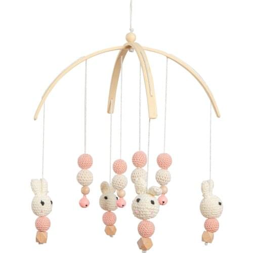 Baby Rattles Crib Mobiles Toy Cotton Rabbit Pendant Bed Bell Rotating Music Rattles For Cots Projection Infant Wooden Toys
