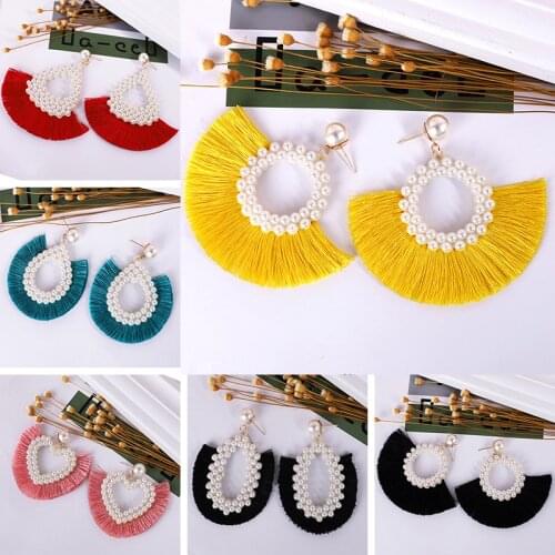 Statement tassel earrings for women2019 fashion bohemian korean big gold geometric dangle drop jewelry wholesale yellow boho