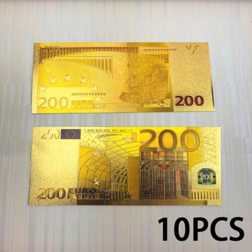 10Pcs/Lot Color Euro Replica 200 Euro Gold Foil Banknotes Souvenirs Paper Money April Fools' Day Kidding Gift Collection Props