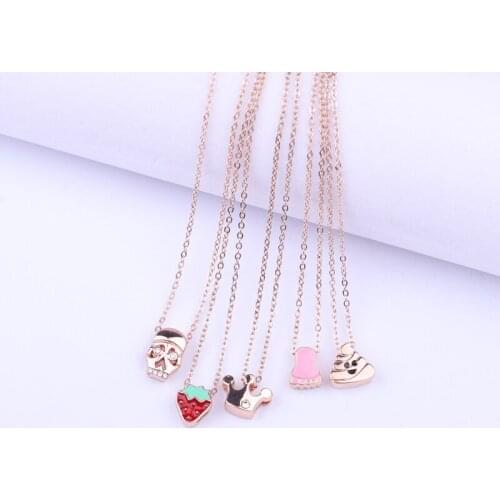 Skull Crown Necklaces For Women Rose Gold Thin Chain Strawberry Cosmetic Bag Ice Cream Children Pendant Necklace цепь на шею