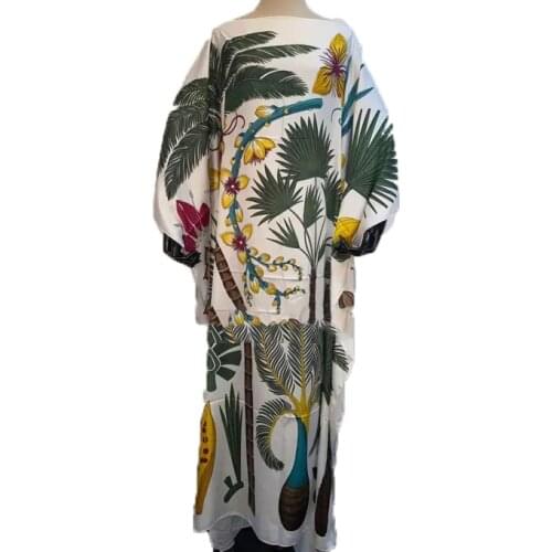 Kuwait Popular Printed Silk Kaftan Bohemian Maxi dresses Loose Summer Sexy Lady beach evening party Long dresses for holiday