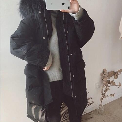 2019 winter new style down jacket medium and long style raccoon dog large wool collar female coats loose thin all match clothes