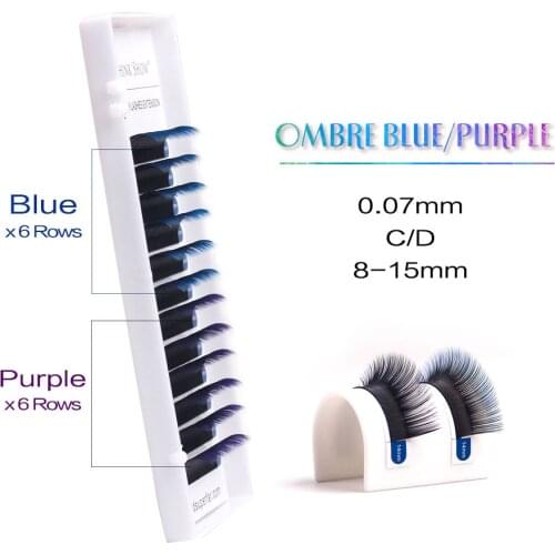 12 Rows Ombre Blue Purple Muliti Color Eyelash Extension Individual Faux Mink Cilios Eyelashes 0.07/0.10 8-15mm False Eye Lashes