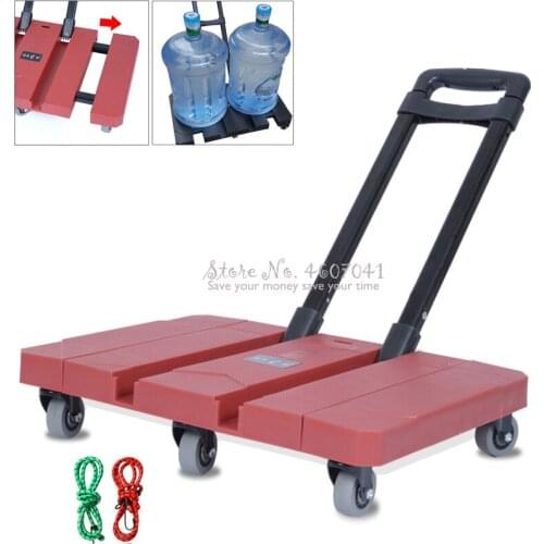 Folding Steel Pipe Portable Trolley Home Scalable Luggage Cart Shopping Cart Pull Cargo Trailer with Rubber Wheel Bearing 100kg