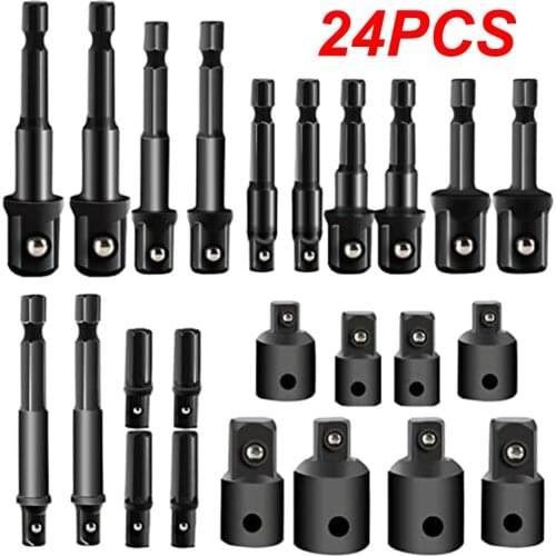 24PCS Impact Extension & Socket Adapter Connecting Rod H-ex Shank Drill Extension Bit Socket Set Kit Portable