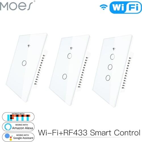 WiFi Smart Wall Light Switch Glass Panel RF433&Wi-Fi Smart Life Tuya APP Remote Control Works With Alexa Google Home 1/2/3 Gang