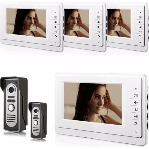 SmartYIBA Home Security 7''Inch Color Monitor Wired Video Doorbell Intercom Door Phone System Night Vision 4 Monitor 2 Camera