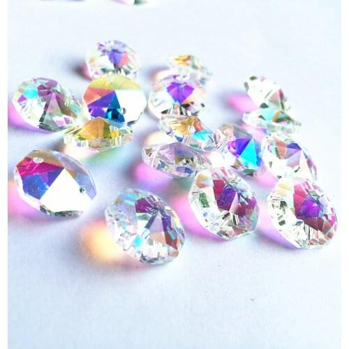Top Quality 200pcs AB Color 14mm Glass Octagon Beads in 2 Holes for Crystal Chandelier Parts Crystal Curtain Beads Free Shipping