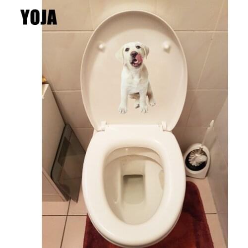 YOJA 12.9*23.3CM A Tongue-Spitting Dog WC Decoration Home Room Wall Decals Toilet Sticker T1-0230