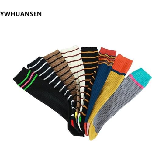 YWHUANSEN 1 Pair Spring Autumn Cute Knee Socks Girls Fashion Striped Children Long Socks Soft Cotton Kinderen Sokken High Socks