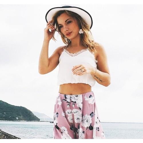 Womens Blouse Tee Lace T shirts Vest Summer 2019 Sexy Vest Fashion Camisole Top Sleeveless T-Shirt Tank Top Black White XXL