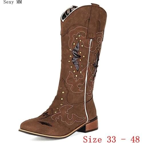 Spring Autumn Thick Low Med Heel Women Mid Calf Boots Western Shoes Woman Short Boots Small Plus Size 33 - 48