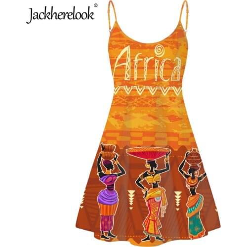 Jackherelook Woman Spaghetti Strap Vintage Dress Harajuku African Black Girls Art Print Summer Beach Dresses Vestidos de Mujer