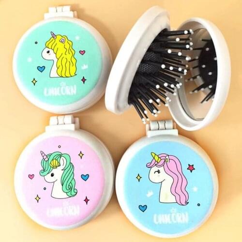 1Pc New Makeup Comb Hair Brush Pro Styling Tool Portable Mini Folding Comb Airbag Massage Round Travel Hair Brush With Mirror