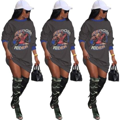 1L160 Autumn Women Casual O-neck Dress Print Vestidos Plus Size