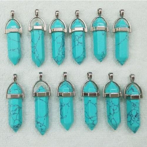 2016 Fashion good quality stone bullet shape charms point Chakra pendants fit necklace making 12pcs/lot Wholesale free