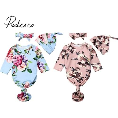 2019 Baby Autumn Winter Clothing Newborn Infant Kids Baby Girls Boys 3pcs Sleeping Bags Long Sleeve Flowers Romper+Headband+Hats