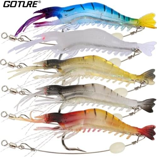 Goture 5pcs/lot Fishing Lure Artificial Shrimp 9cm 5.6g Silicone Night Luminous Soft Lure Of Realistic Swimming Action 5 Color
