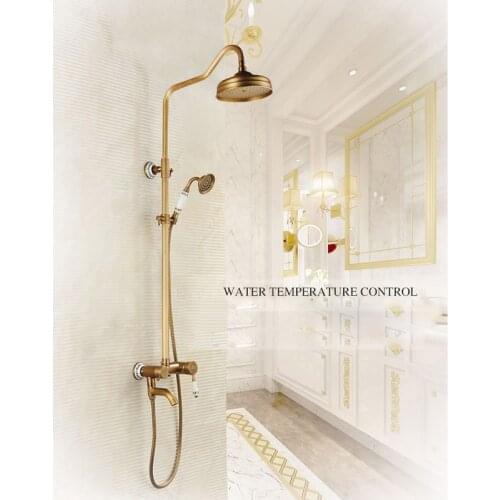 Antique Brushed Brass Faucets Wall Mounted Rain Lifting Shower Faucets Tub Shower Faucet with 8 inch Shower Head + Hand Shower
