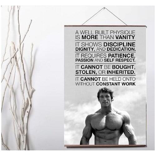 ARNOLD SCHWARZENEGGER GYM MOTIVATIONAL Art Print canvas Poster Canvas Scroll Painting with wood