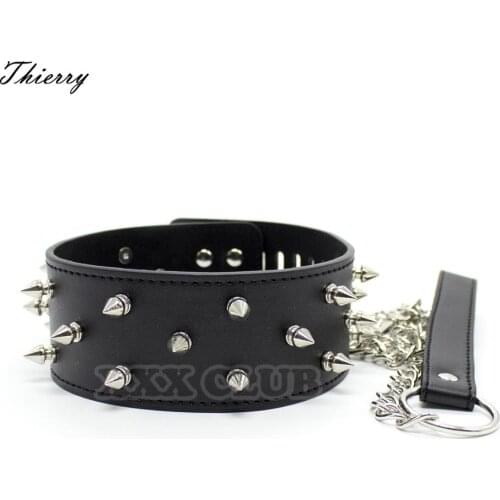 Thierry Black PU leather Rivet Needle Thorns Collar dog collar, Slave Fantasy Fetish Bondage Gear Bondage Neck Strap Sex Product