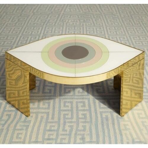 Chinafurniture Nordic dining Room golden Stainless steel Marble black Malachite green coffee table