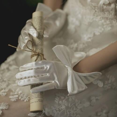Ivory Bridal Gloves Bow Satin Gloves Party Wedding Gloves For Bride Short Finger Wrist Length Weddings Accesories