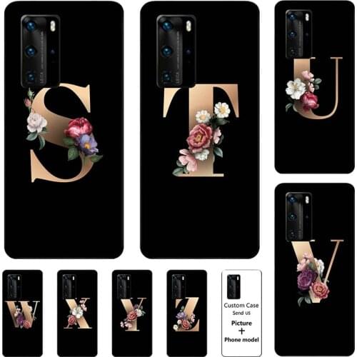 Flower 26 English Name Letters Custom Initial Case For Huawei Ascend P40 Lite 5G P40Lite E P 40 Pro Plus Soft Silicone Cover