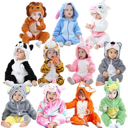 0-4 Year Baby Kawaii Romper Boy Girl Kigurumi Unicorn Onesie Winter Warm Suit Animal Lion Costume Jumpsuit Child Funny Clothes