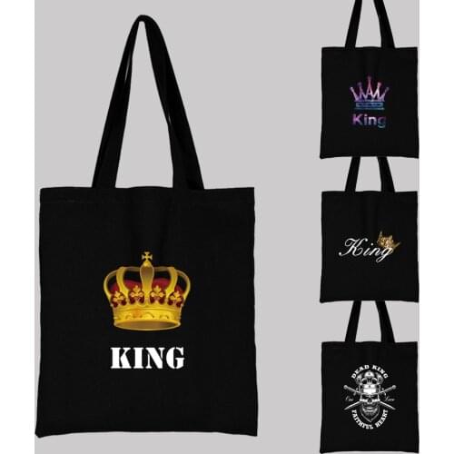 Harajuku Style Eco Shopping Bag King Crown Pattern Series Handbag Shoulder Bag Large Capacity Reusable Canvas Tote Bag Shopper