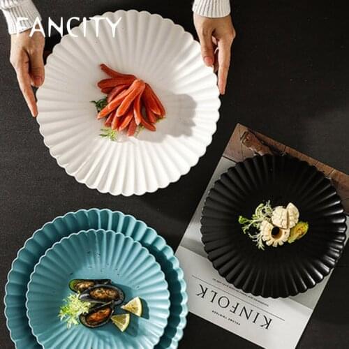 FANCITY Home Creative Chrysanthemum Pattern Nordic Tableware Household Plate Rice Plate Vegetable Plate Afternoon Tea Dim Sum