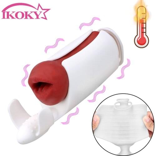 Glans Massager Penis Delay Trainer Blowjob Male Masturbator Masturbation Cup Heating Electric Pulse Vibrator Sex Toys for Men