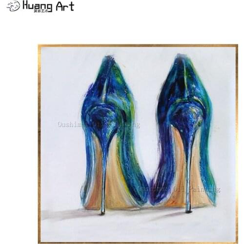 Professional Artist Handmade High Quality Modern High-Heeled Royalblue Shoe Oil Painting On Canvas Modern Lady Shoe Oil Painting