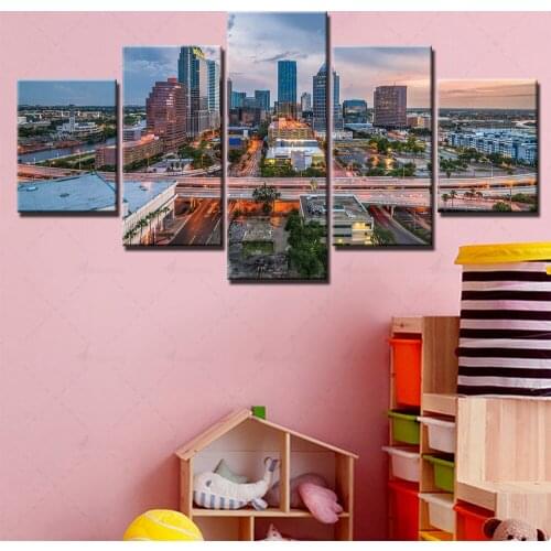 Canvas Painting Home Decor Modular City View Picture Modern HD Printed Sky Poster For 5 Pieces Living Room Wall Art Framework