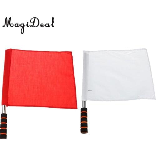 MagiDeal 2 Pieces Referee Football Soccer Hocky Sports Match Flag Hand Flag Competition Flag Football Linesman Flags White+Red