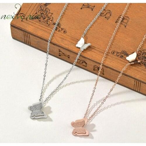 Nextvance Frosted Two Butterfly Pendant Fashion Necklace Stainless Steel Necklaces for Lover Girl Women Wedding Gift Jewelry