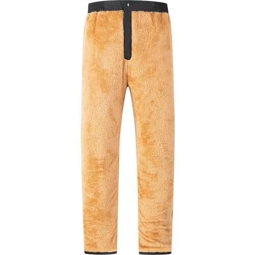 Mens Winter Fleece Warm Pants Elastic Waist Band Wide Leg Trousers Male Black Loose Straight 2020 New Arrival Home Pants Cotton