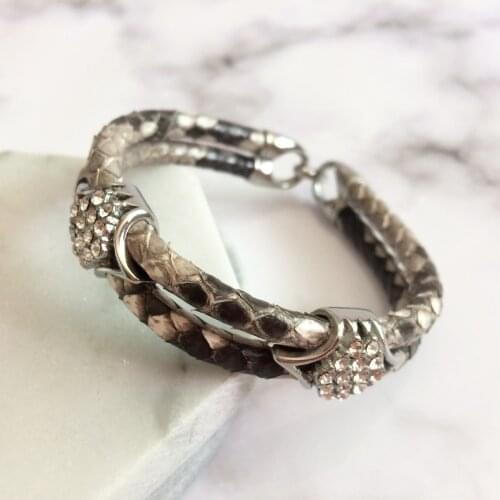 Mens Python Skin Leather Bracelets Real Python Bracelet With Rose Gold Real 316l Stainless Steel Clasp/Accessories For Men