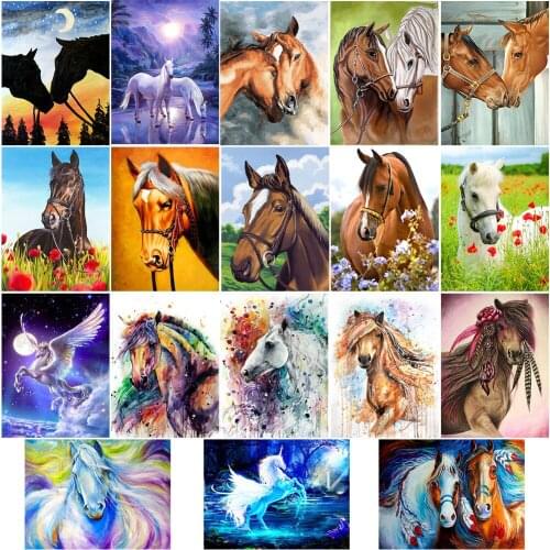 5D DIY Poured Glue Diamond Painting Kits Scalloped Edge Mustang Colorfull Horse Full Round Drill Art Painting House Decoration