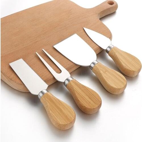 4 pcs / stainless steel cheese knife Bamboo Handle wooden handle pizza bread cream baking tool Kitchen accessories Cheese Cutter