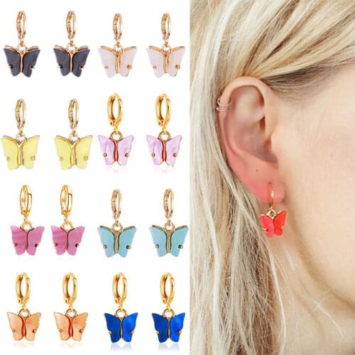 Charming 1 Pair Acrylic Womens Butterfly Earrings Hoop Drop Dangle Ear Hook Jewelry Gift